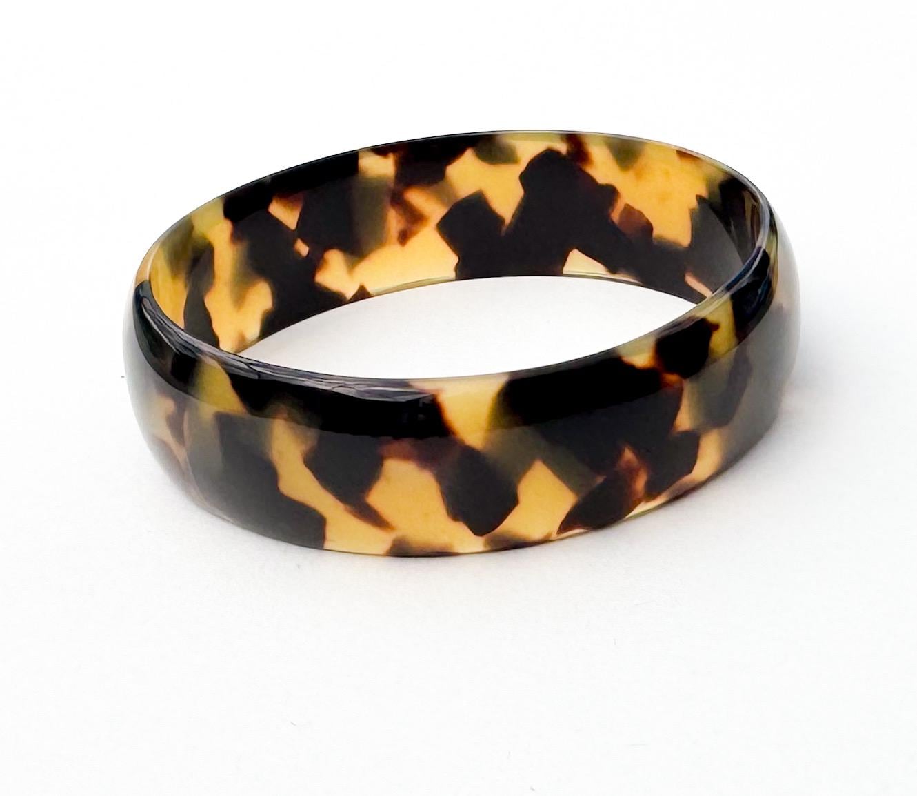 Chunky Tortoise Shell Bangle Bracelet Hand Crafted from Italian Cellulose Acetate