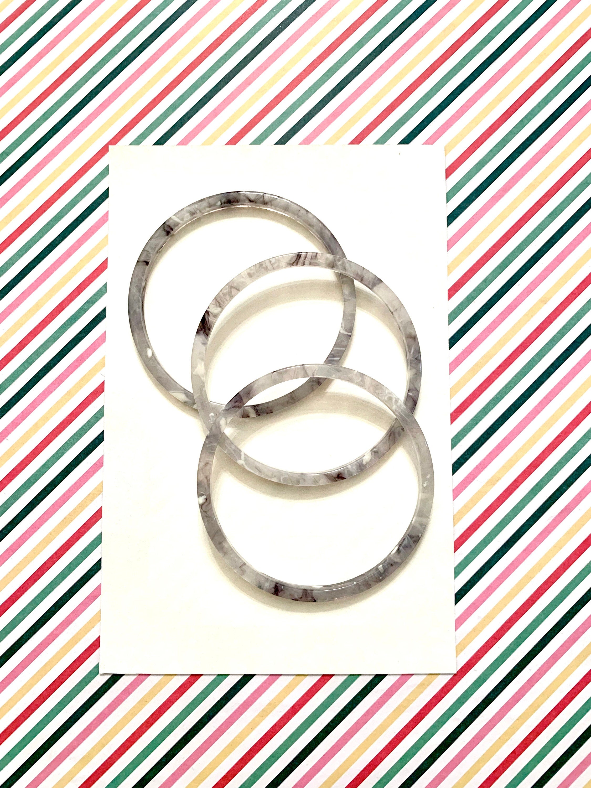 Three Skinny Gray Horn Bangle Bracelets Made From Italian Cellulose Acetate |Handmade in the USA| Acrylic Bangles | Gray Bangle Set