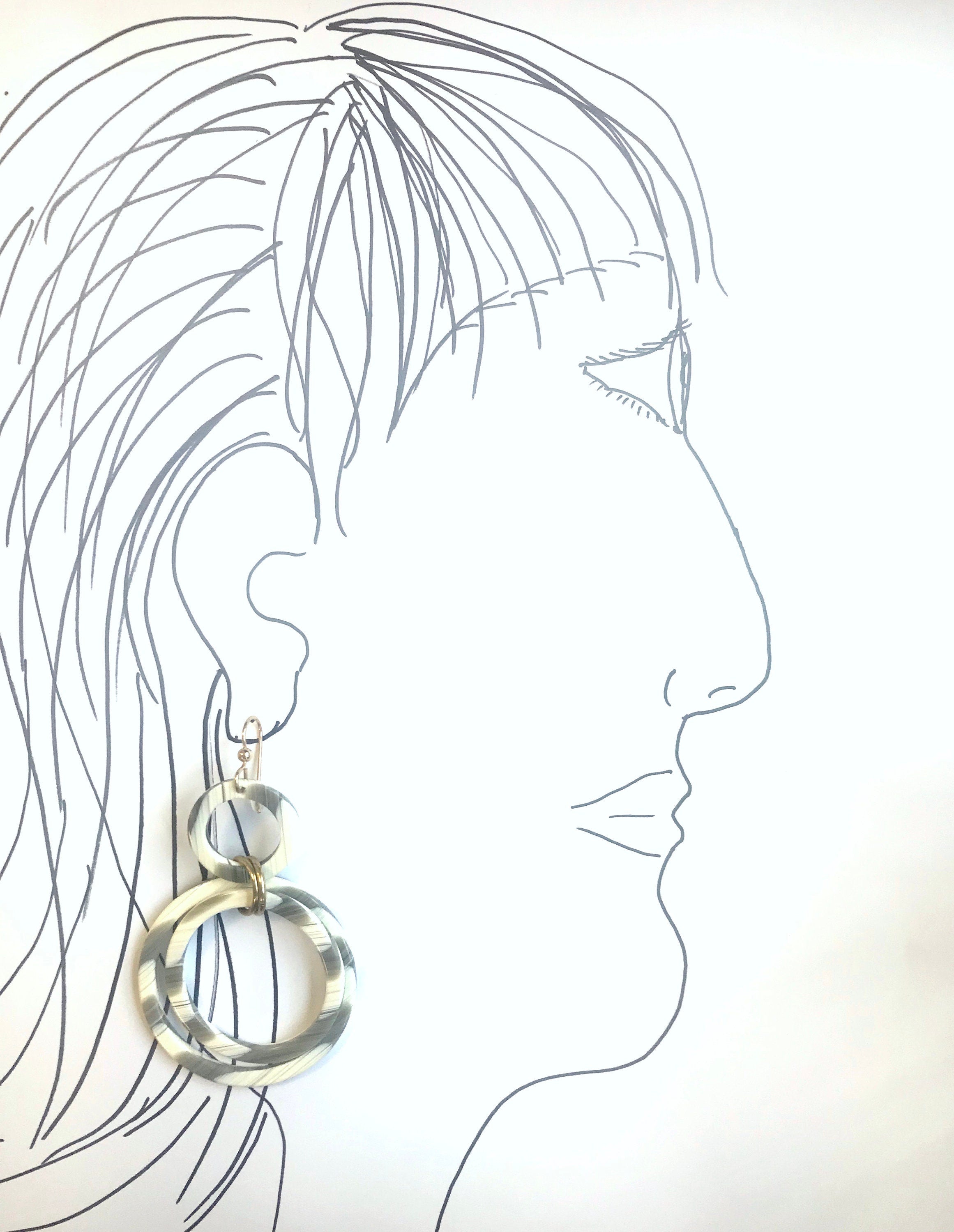 Faux Horn Statement Hoop Drop Earring Handmade From Italian Cellulose Acetate