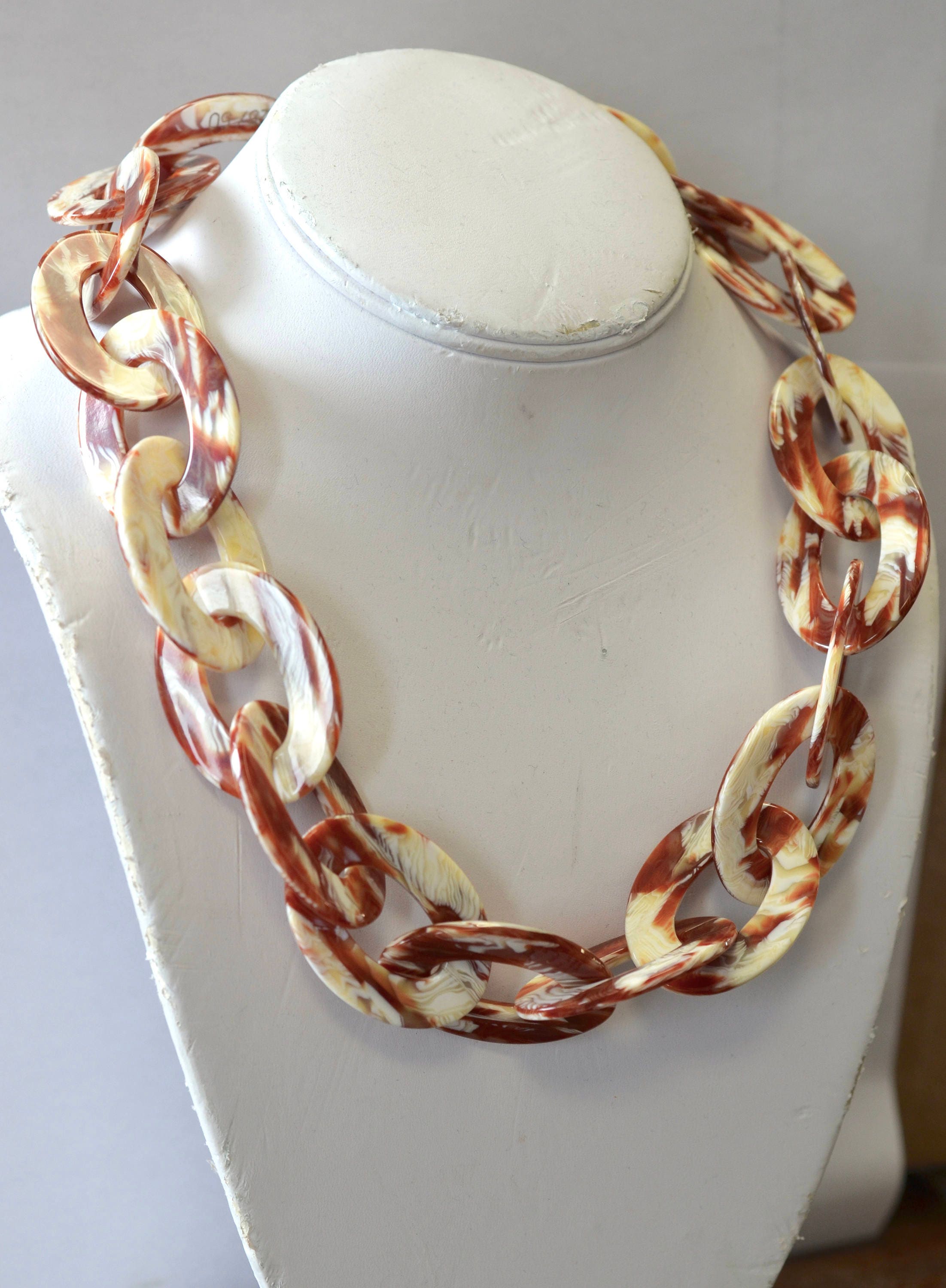 Chunky Lucite Chain Horn and Ivory Resin Link Chain Handmade from  Vintage  Italian Cellulose Acetate