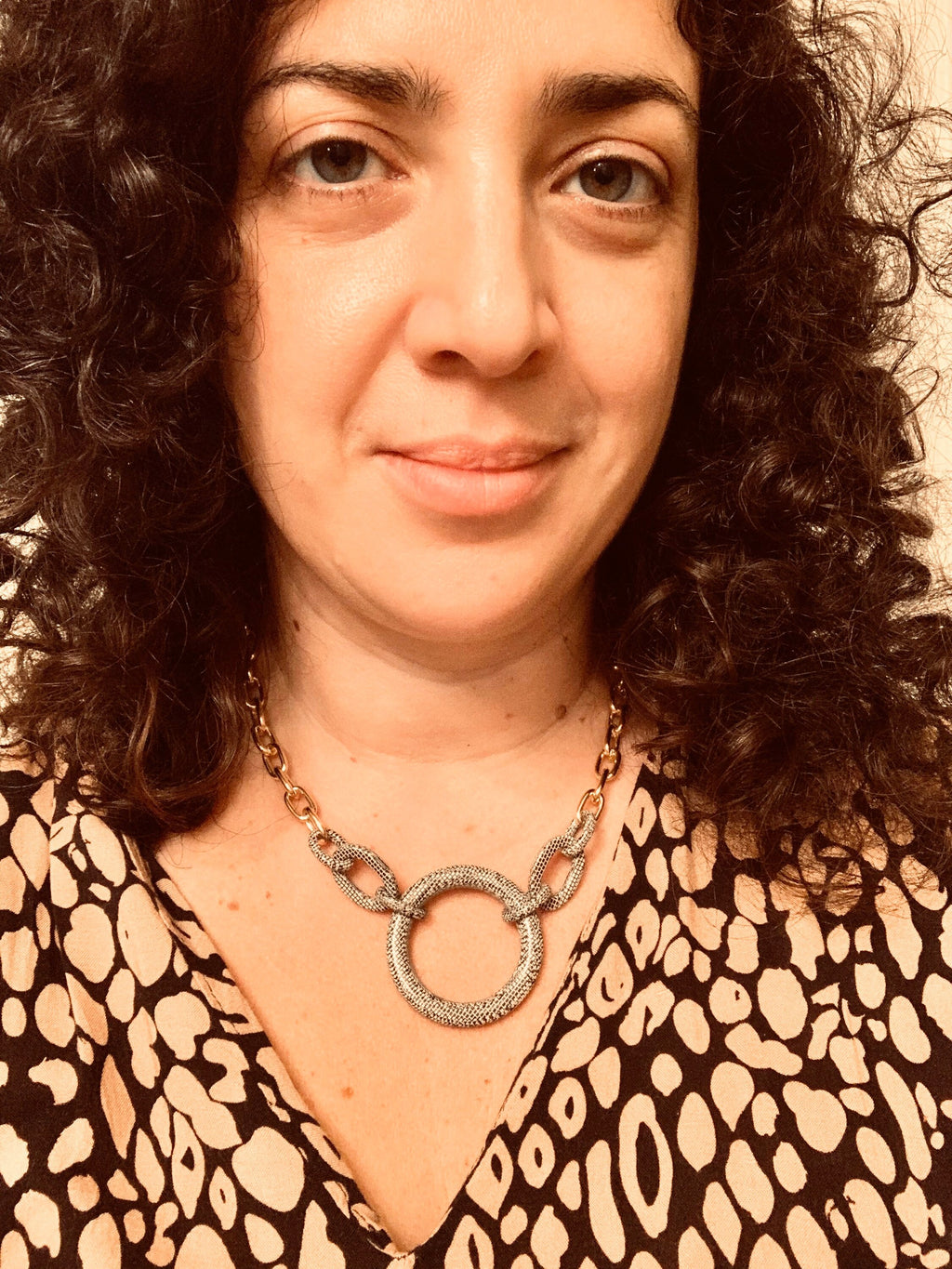18"  Chunky Gold Choker Chain with Vintage Grey Serpentine Italian Cellulose Acetate Rings on  |Handmade in the USA|