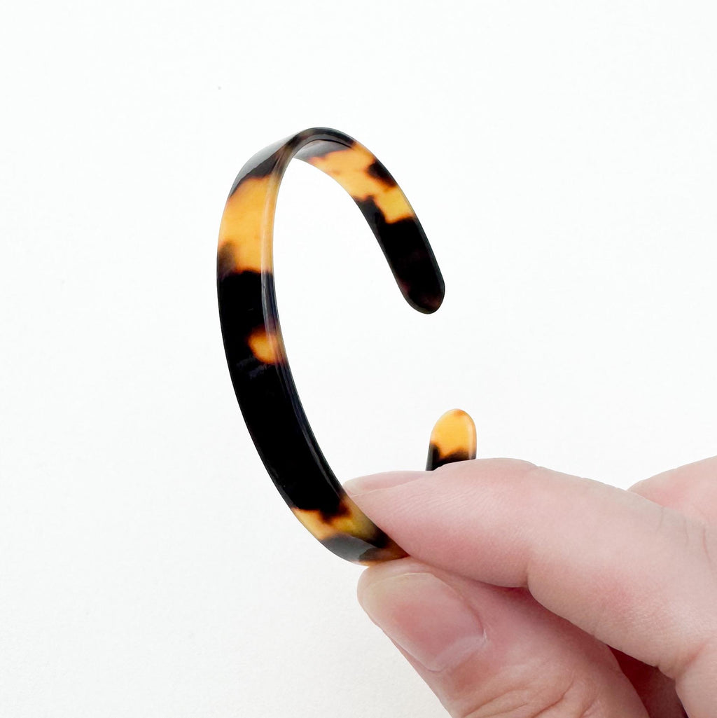 Skinny Dainty Tortoise Shell Cuff Bracelet Stackable Cuff Bracelet Handmade From Italian Cellulose Acetate Thin Resin Cuff Bracelet