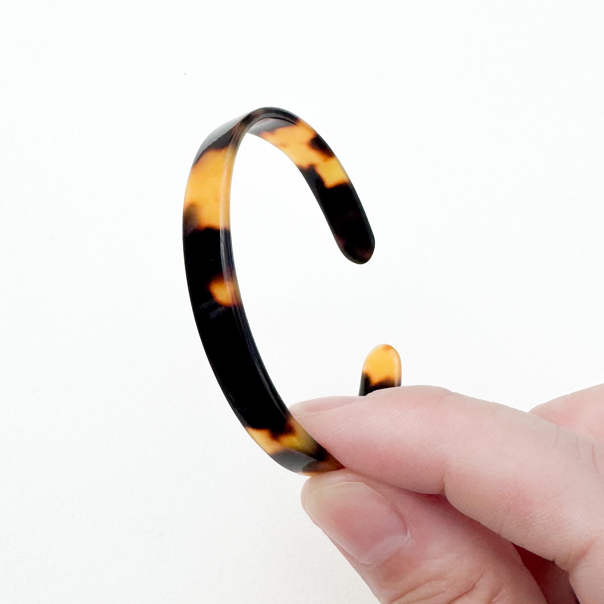 Skinny Dainty Tortoise Shell Cuff Bracelet Stackable Cuff Bracelet Handmade From Italian Cellulose Acetate Thin Resin Cuff Bracelet