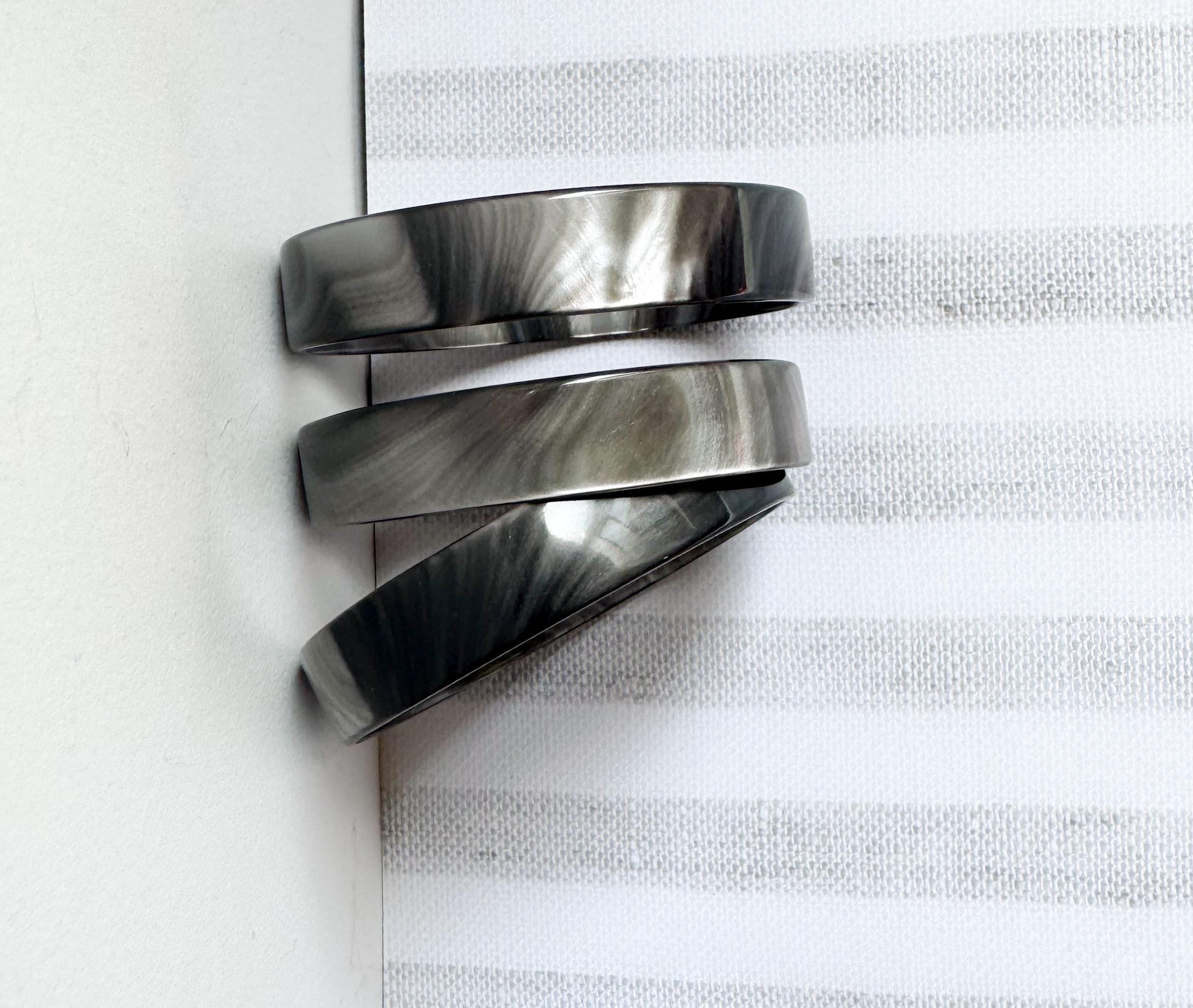 set of Three Silver Hematite Resin Bangle Bracelets Handmade From Italian Cellulose Acetate Vintage Never Worn Metallic Bangles