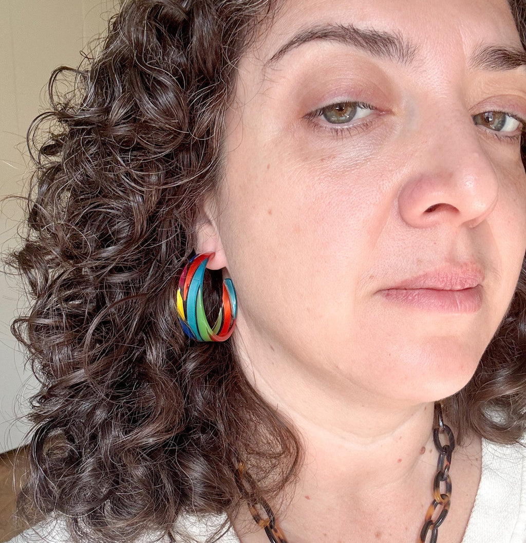 Candy Colored Tapered Hoop Earring Handmade in the USA from Italian Cellulose Acetate