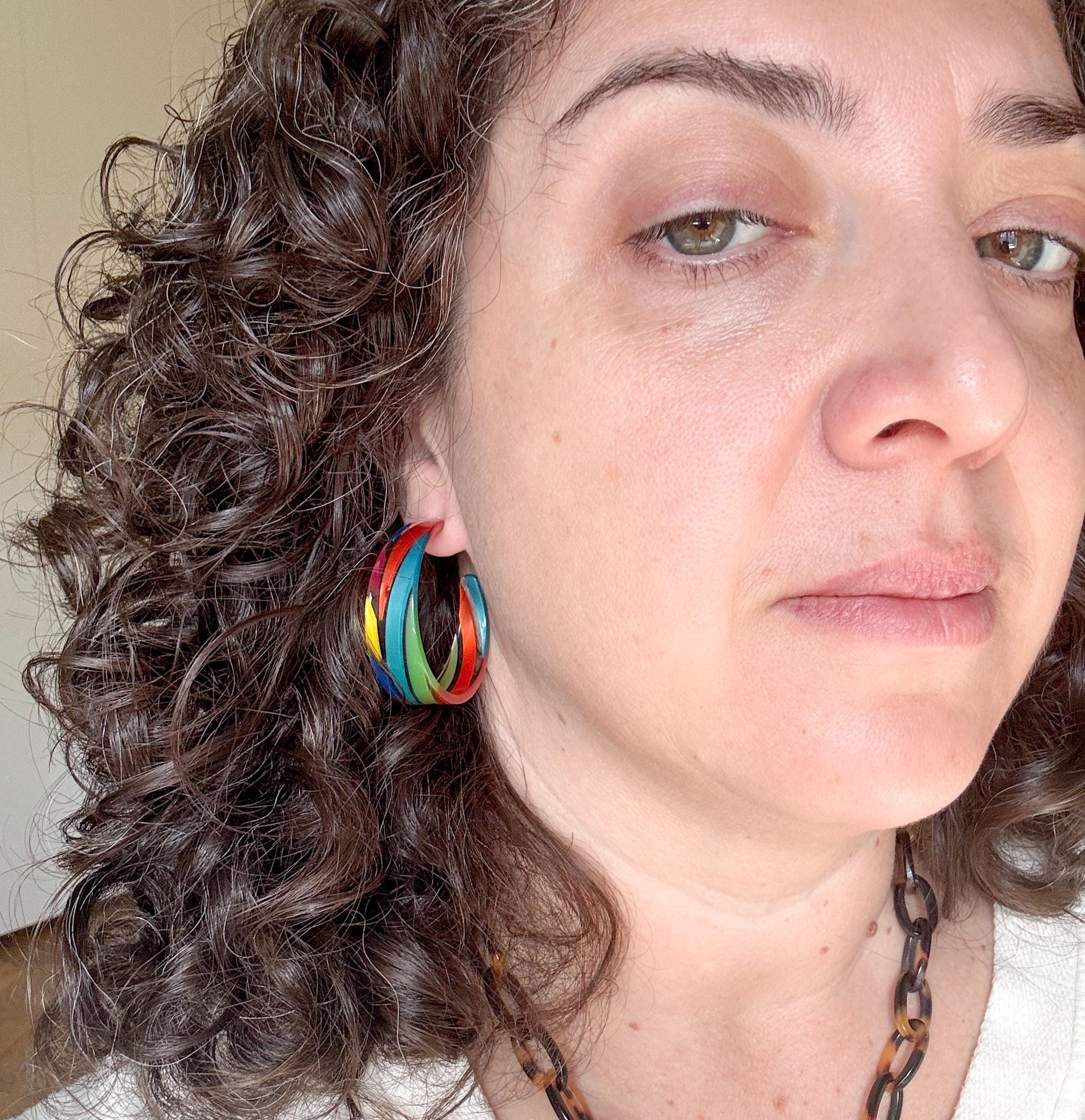 Candy Colored Tapered Hoop Earring Handmade in the USA from Italian Cellulose Acetate