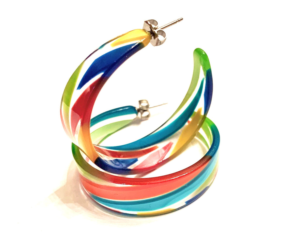 Candy Colored Tapered Hoop Earring Handmade in the USA from Italian Cellulose Acetate