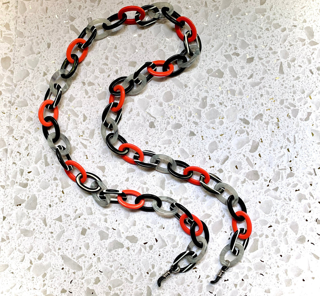 Black, White, Gray and Red Glasses Holder / Sunglass Chain Handmade from  Vintage Italian Cellulose Acetate
