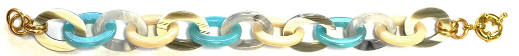 Turquoise and Faux Horn Cellulose Acetate Link Chain Bracelet |Handmade in the USA|