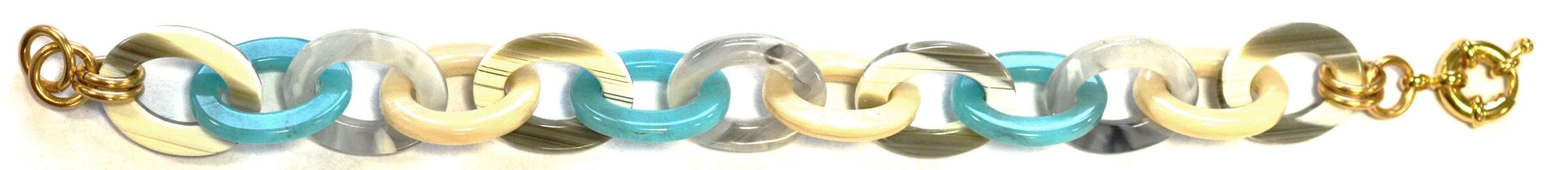 Turquoise and Faux Horn Cellulose Acetate Link Chain Bracelet |Handmade in the USA|