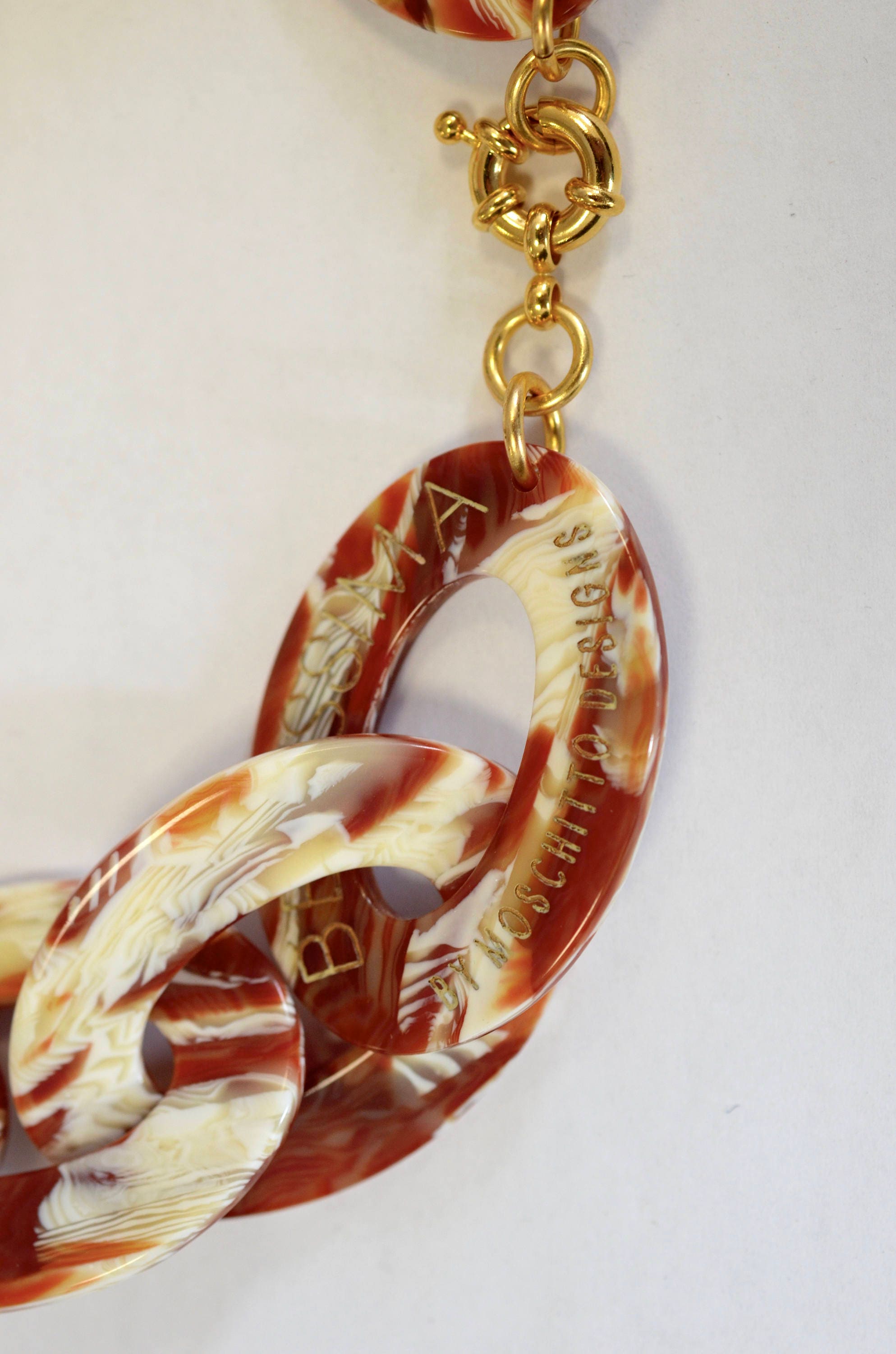 Chunky Lucite Chain Horn and Ivory Resin Link Chain Handmade from  Vintage  Italian Cellulose Acetate