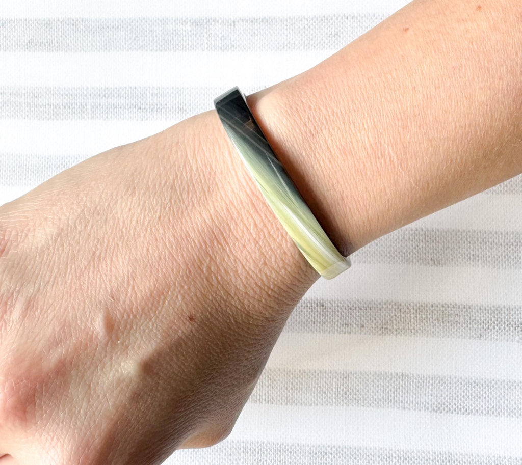 Skinny Horn Cuff Bracelet | Made From Italian Cellulose Acetate Handmade in the USA| Resin Cuff Bracelet, Green Ivory Horn Acrylic Cuff