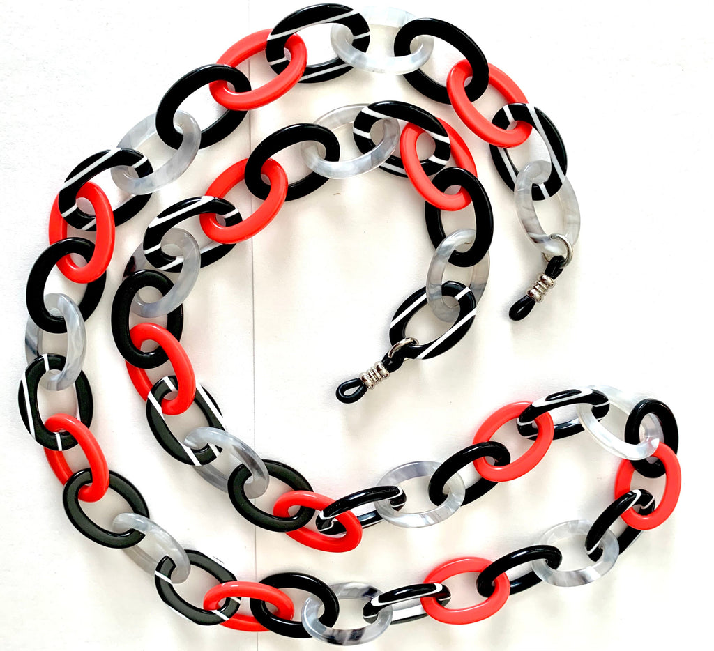 Black, White, Gray and Red Glasses Holder / Sunglass Chain Handmade from  Vintage Italian Cellulose Acetate