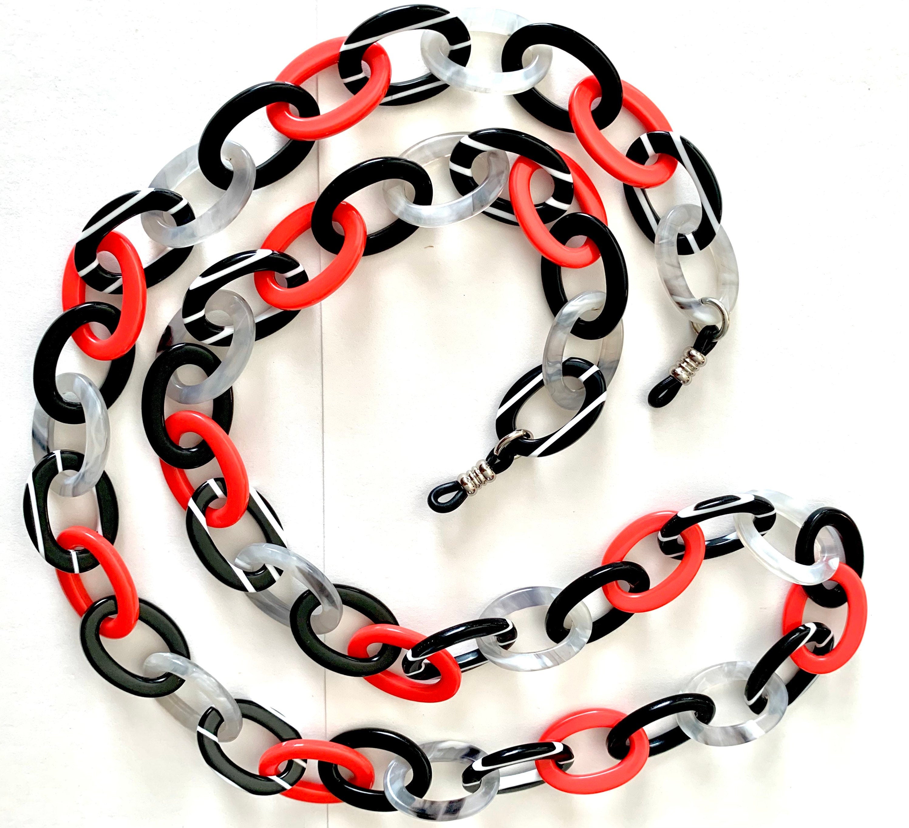 Black, White, Gray and Red Glasses Holder / Sunglass Chain Handmade from  Vintage Italian Cellulose Acetate
