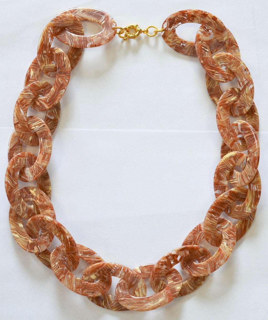 21" Chunky Chain Necklace Made Out of Rare Vintage 1970s Italian Cellulose Acetate in Neutral Pattern | Made in USA