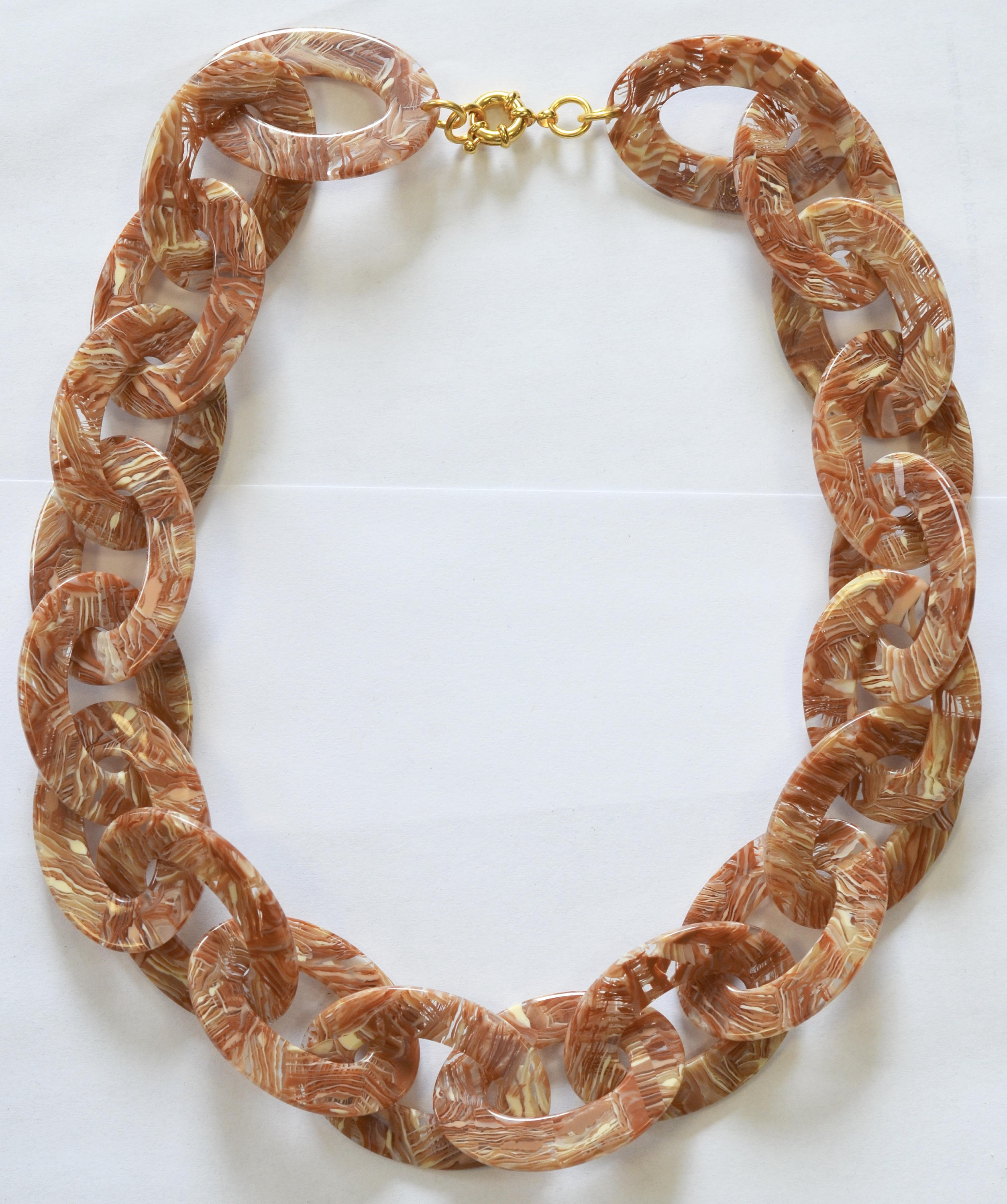 21" Chunky Chain Necklace Made Out of Rare Vintage 1970s Italian Cellulose Acetate in Neutral Pattern | Made in USA
