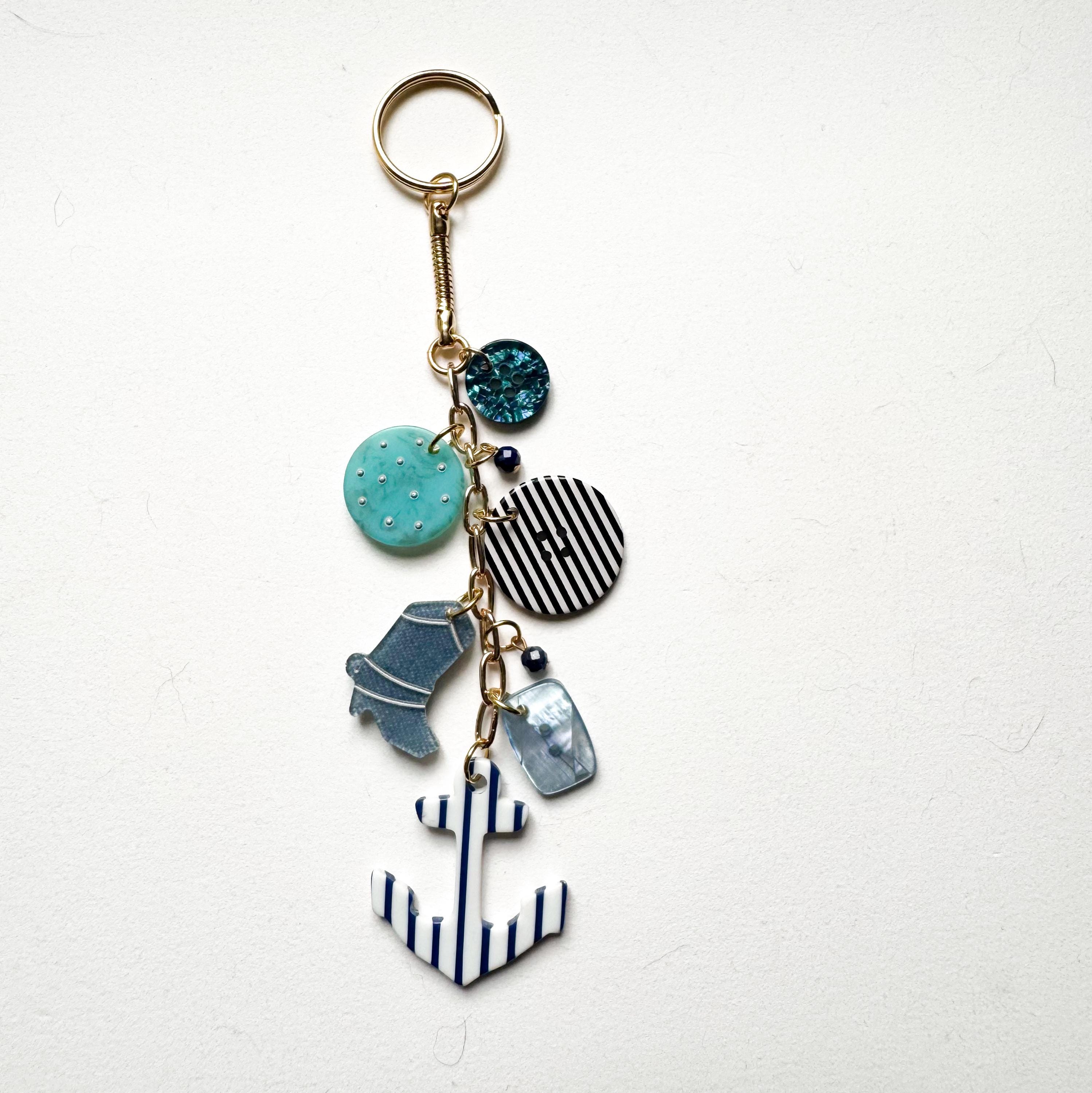 Nautical Bag Charm Handmade From Vintage Buttons Resin Anchor Key Ring Funky Nautical Keychain Handmade Vintage Italian Cellulose Acetate