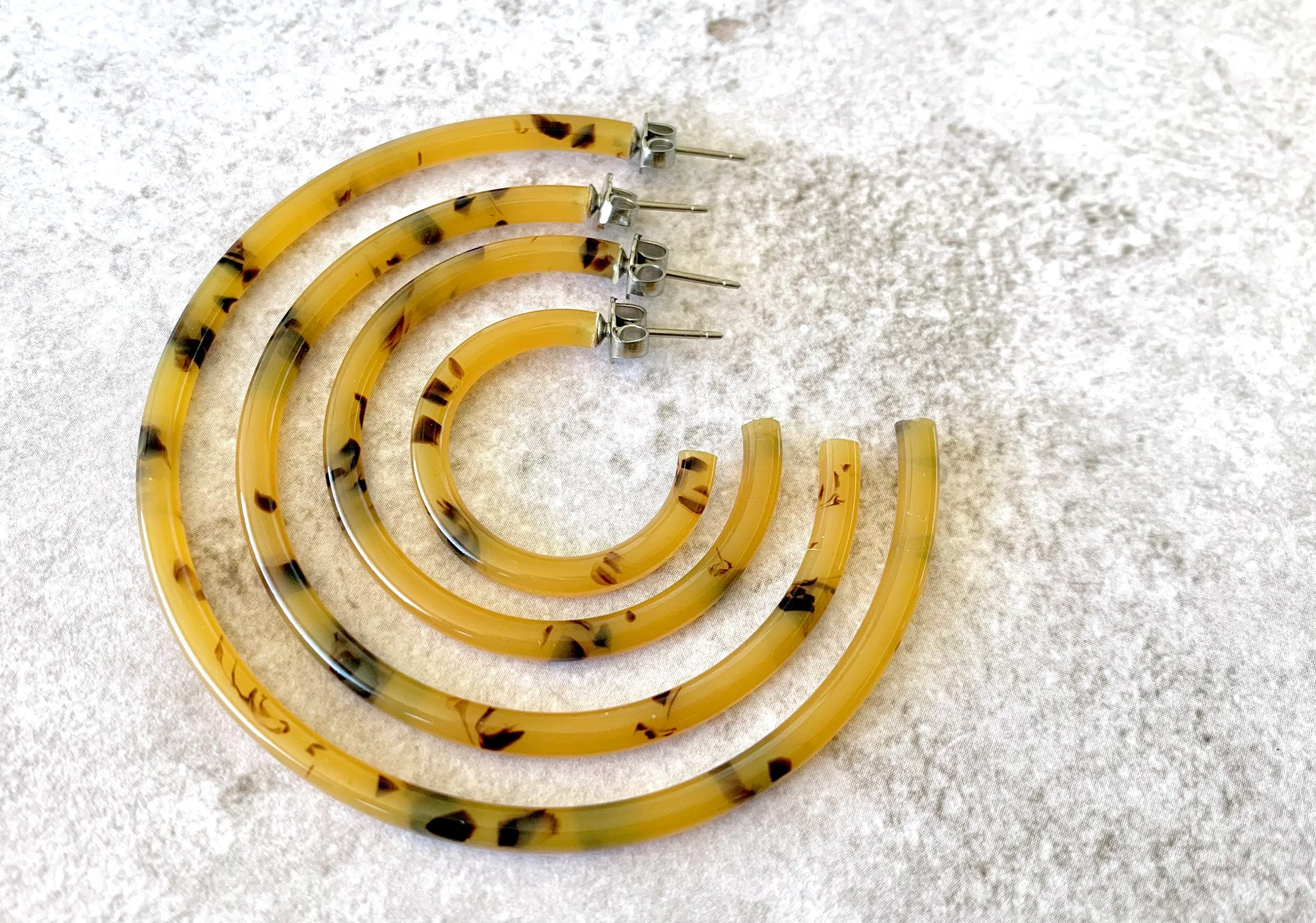 1.5” Caramel Tortoise Skinny Hoop Earring Handmade in NYC From Italian Cellulose Acetate