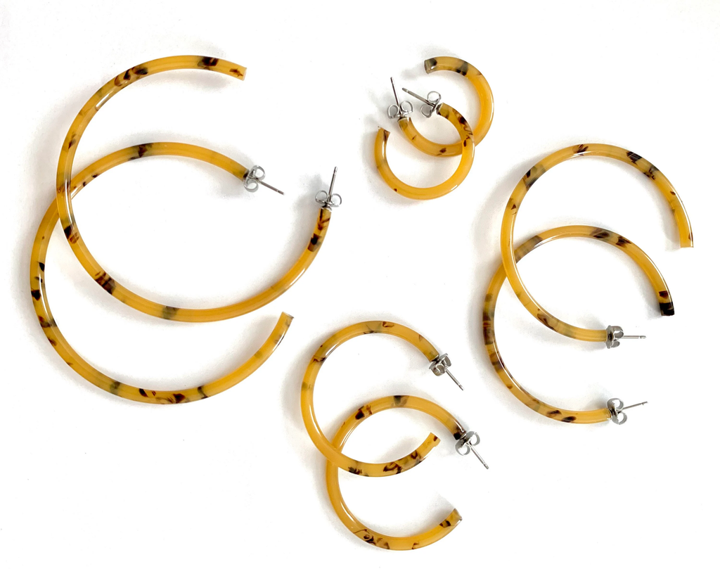 1.5” Caramel Tortoise Skinny Hoop Earring Handmade in NYC From Italian Cellulose Acetate