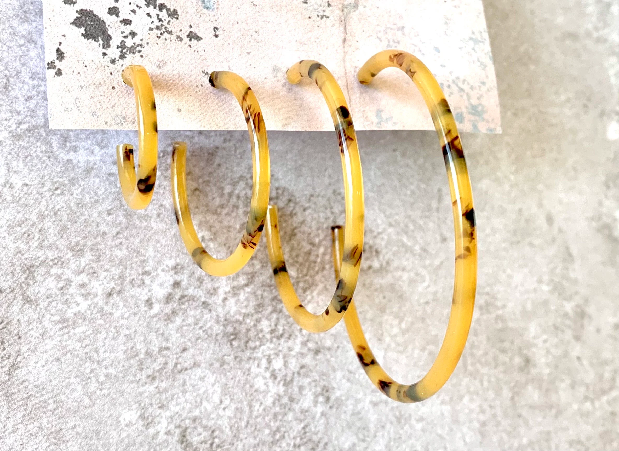 1.5” Caramel Tortoise Skinny Hoop Earring Handmade in NYC From Italian Cellulose Acetate